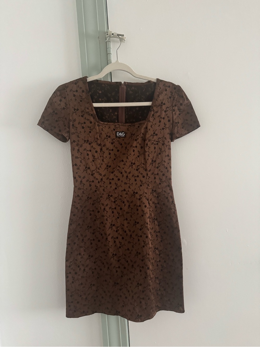 90s/y2k vintage D&G Brown Floral Short Sleeve  Dress